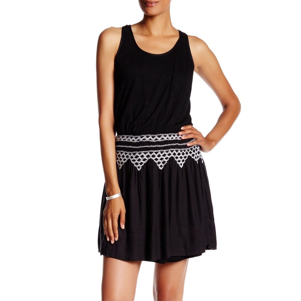 Lucky Brand Smocked Waist Linen Blend Mini Dress